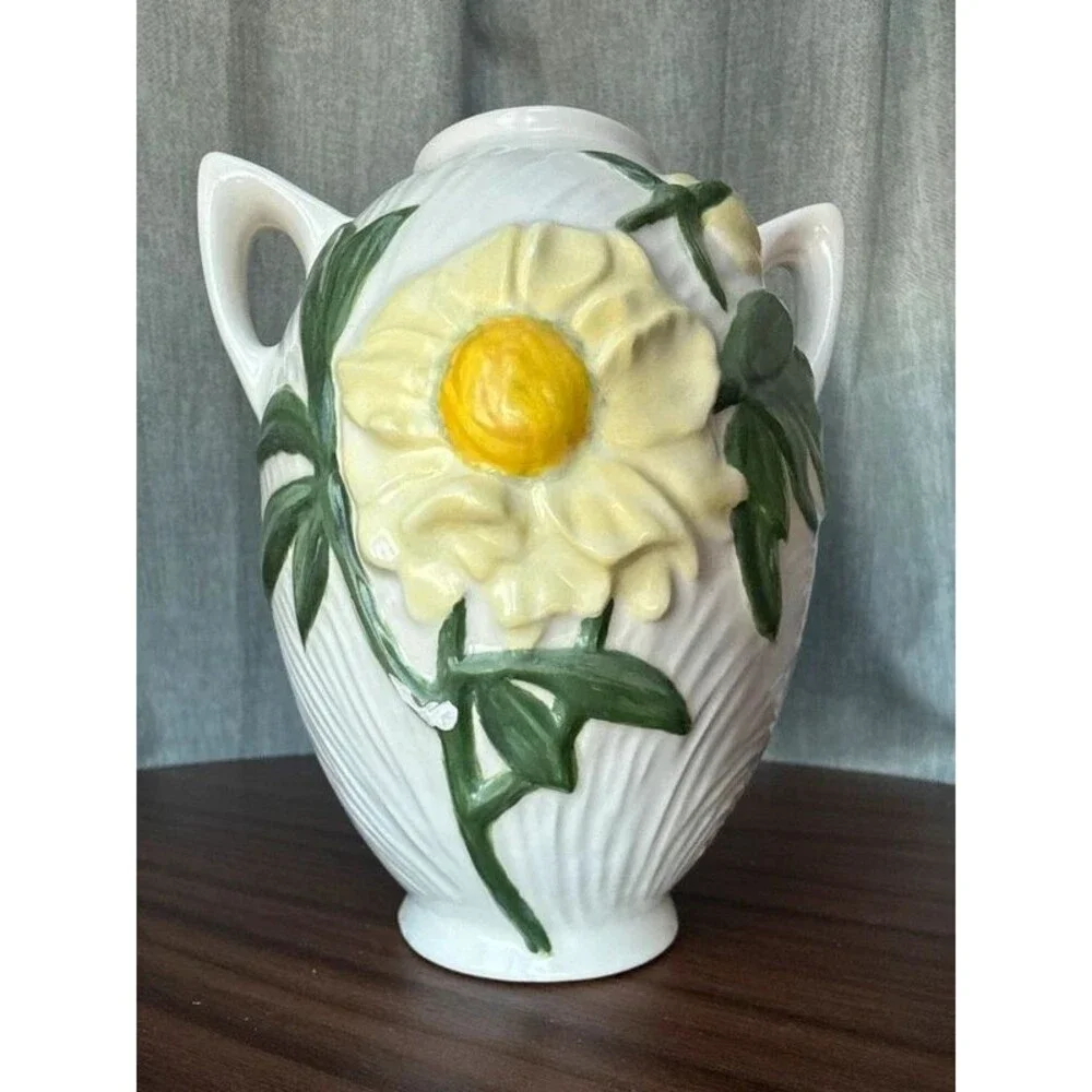VTG 90s Pottery Vase Handmade Signed Cottage Grandma Floral Urn